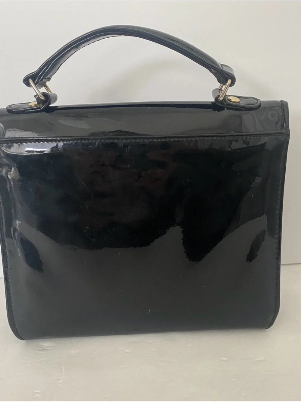 Classic Black Patent Top-Handle Satchel
